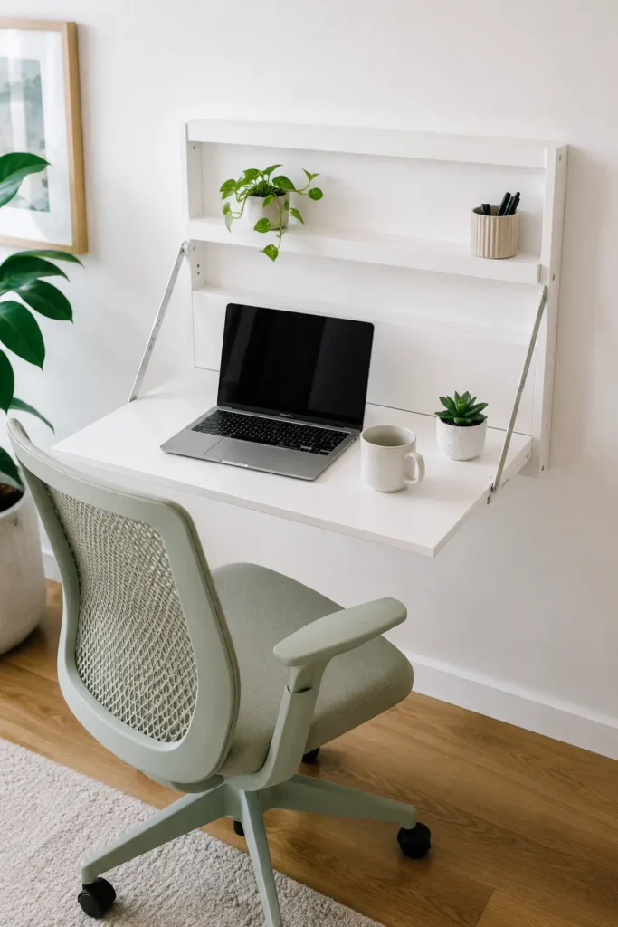 Foldable wall-mounted desk for compact home office organization